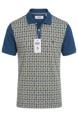 NWT Original Penguin Men M Geo Jacquard Polo Blue Wing Teal Knit Shirt